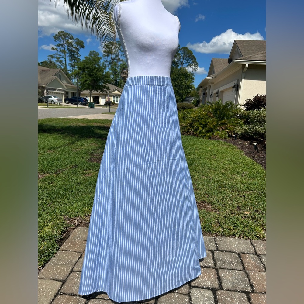 NWT🌷EXPRESS High Waisted Striped Cotton Side Slit Maxi Skirt